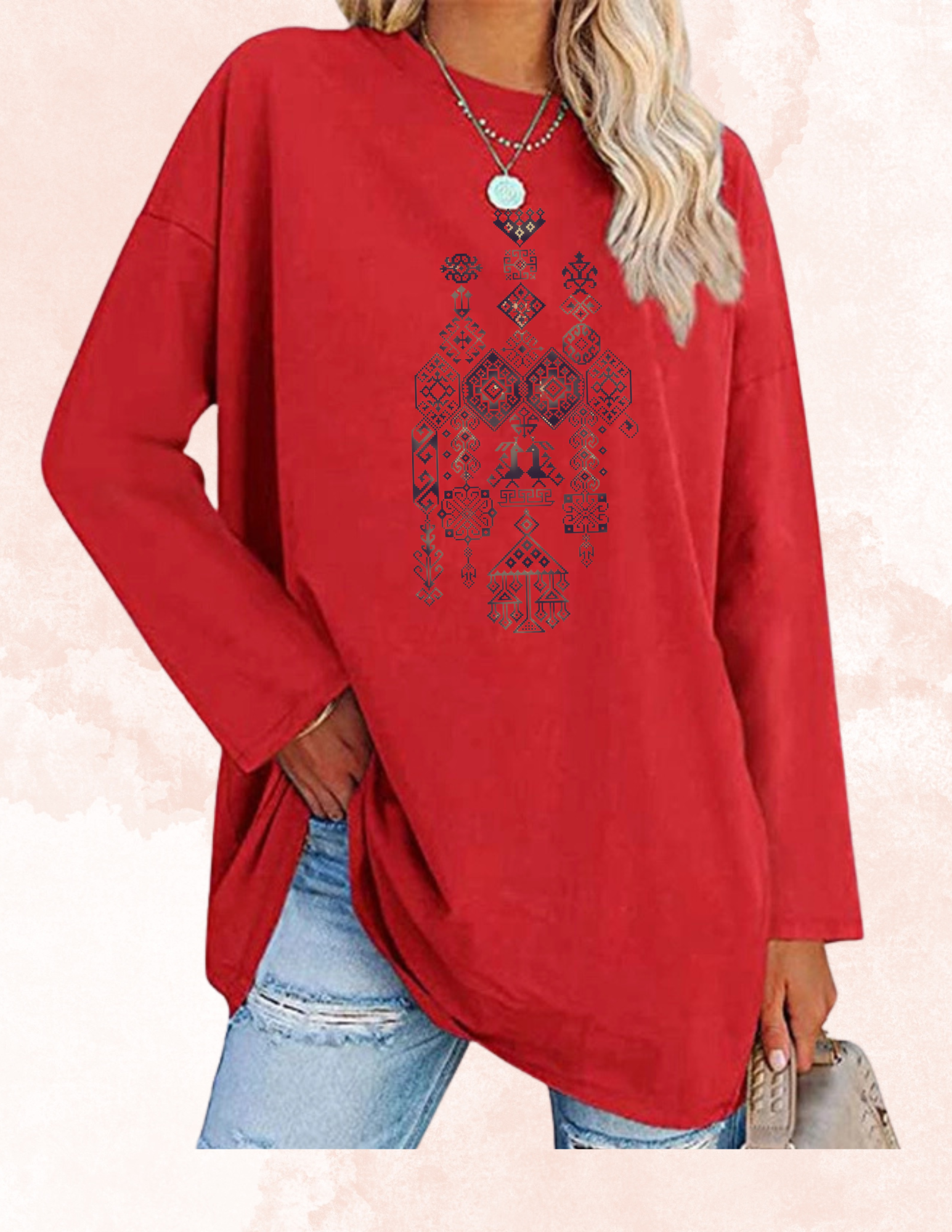 CREWNECK PALESTINE TATREEZ BLUE DESIGN